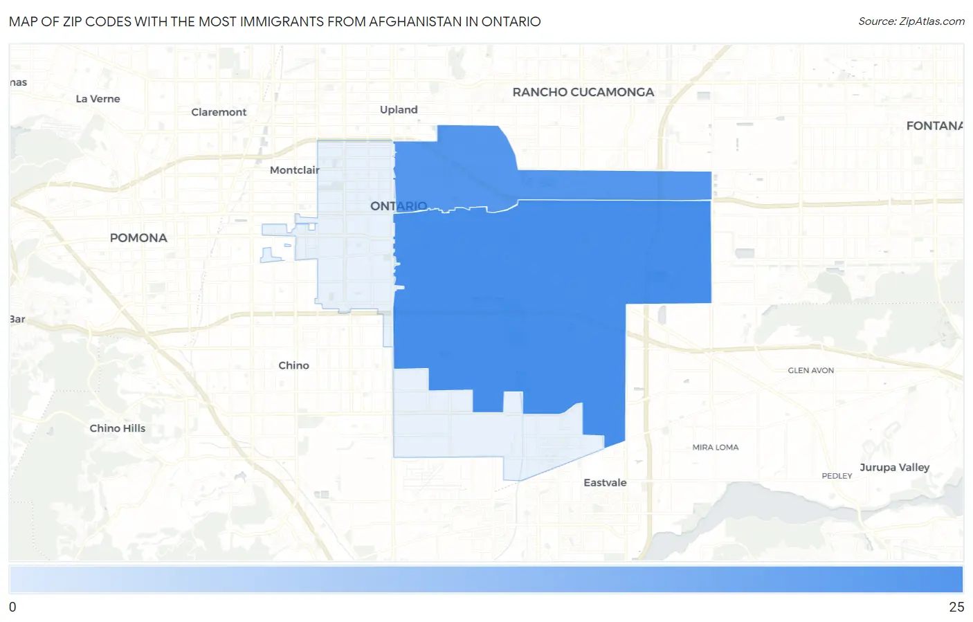 Zip Codes with the Most Immigrants from Afghanistan in Ontario Map
