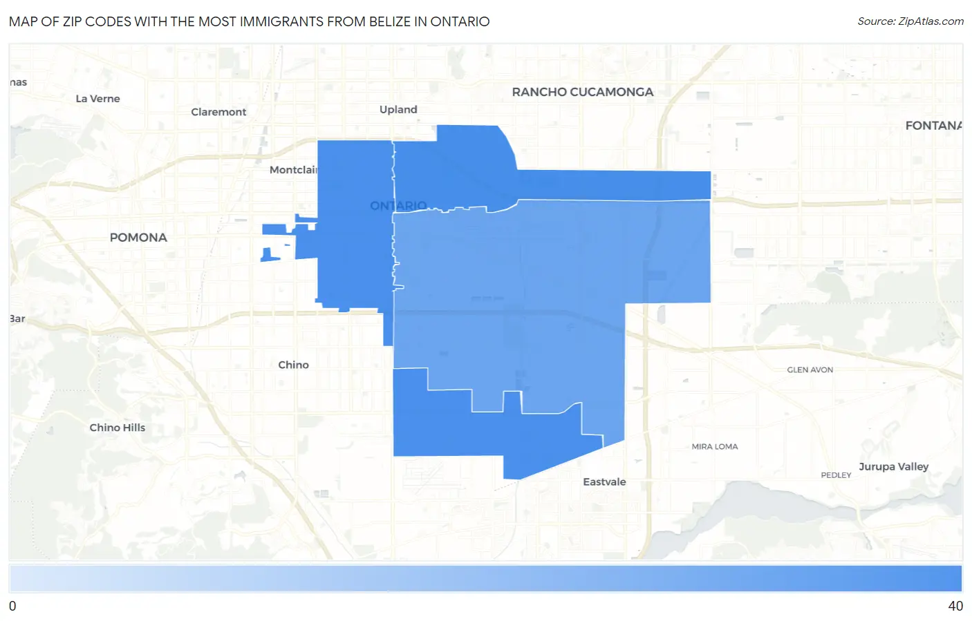 Zip Codes with the Most Immigrants from Belize in Ontario Map
