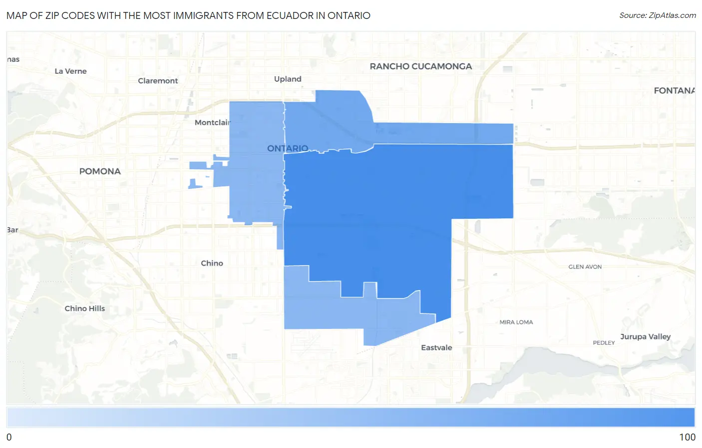 Zip Codes with the Most Immigrants from Ecuador in Ontario Map