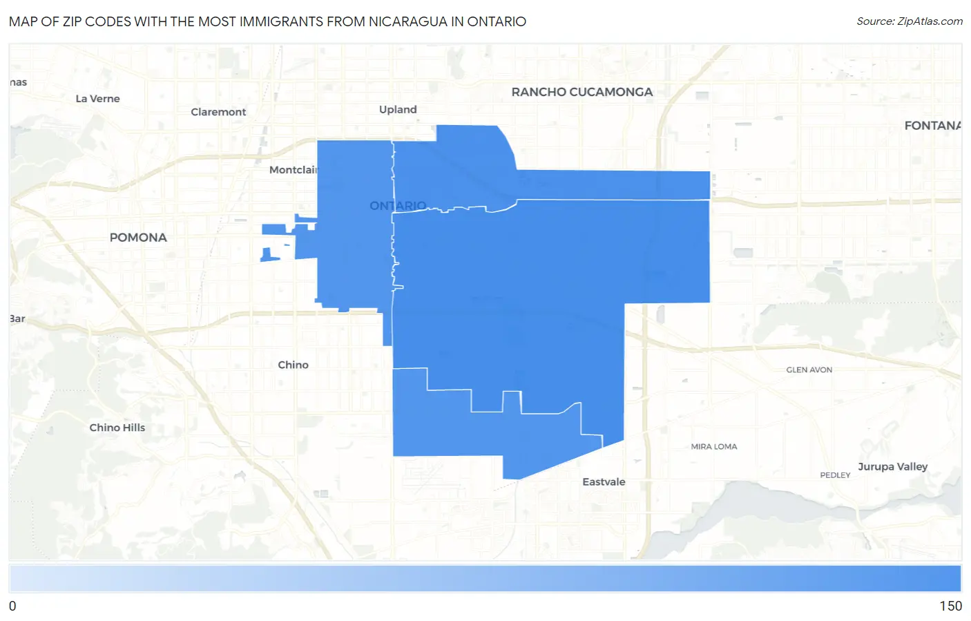 Zip Codes with the Most Immigrants from Nicaragua in Ontario Map