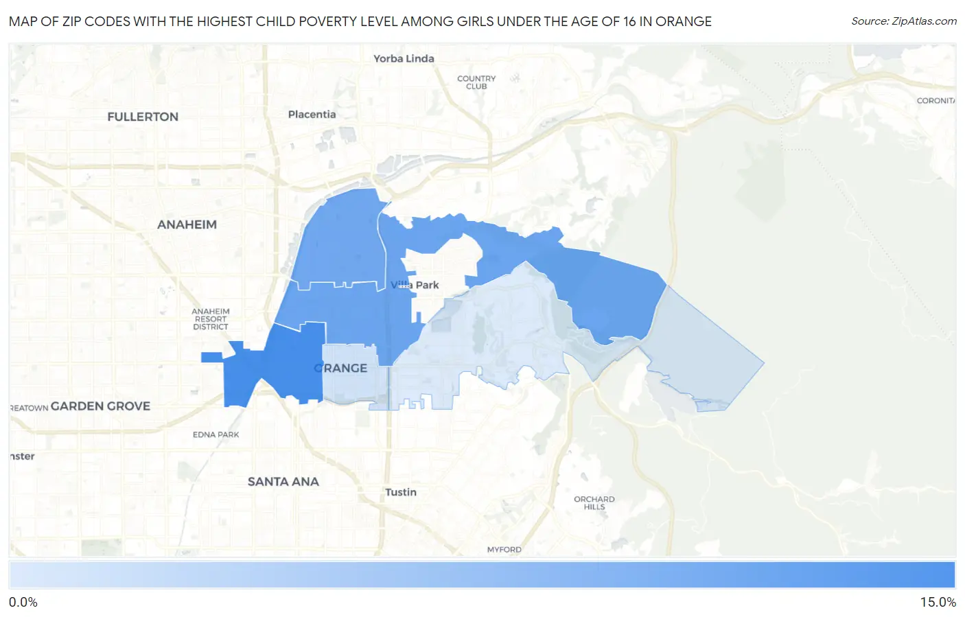 Zip Codes with the Highest Child Poverty Level Among Girls Under the Age of 16 in Orange Map