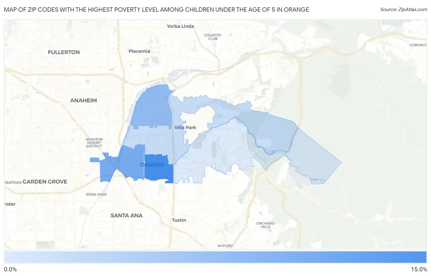 Zip Codes with the Highest Poverty Level Among Children Under the Age of 5 in Orange Map