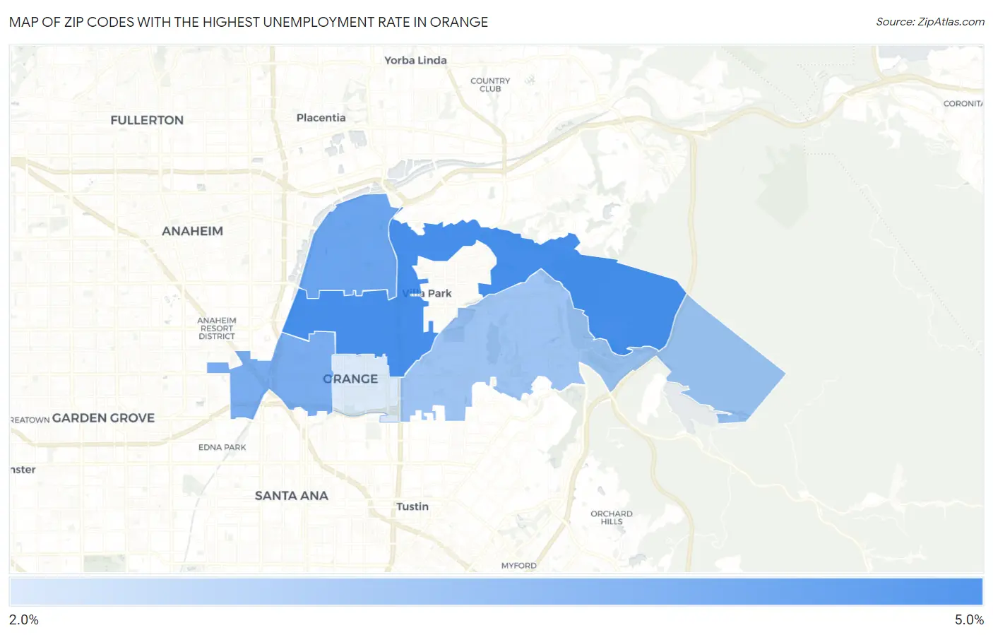 Zip Codes with the Highest Unemployment Rate in Orange Map