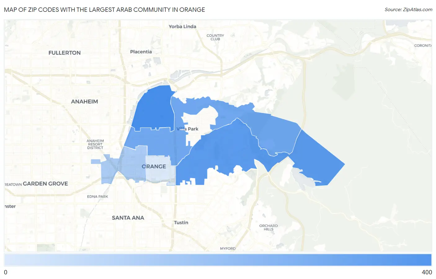 Zip Codes with the Largest Arab Community in Orange Map