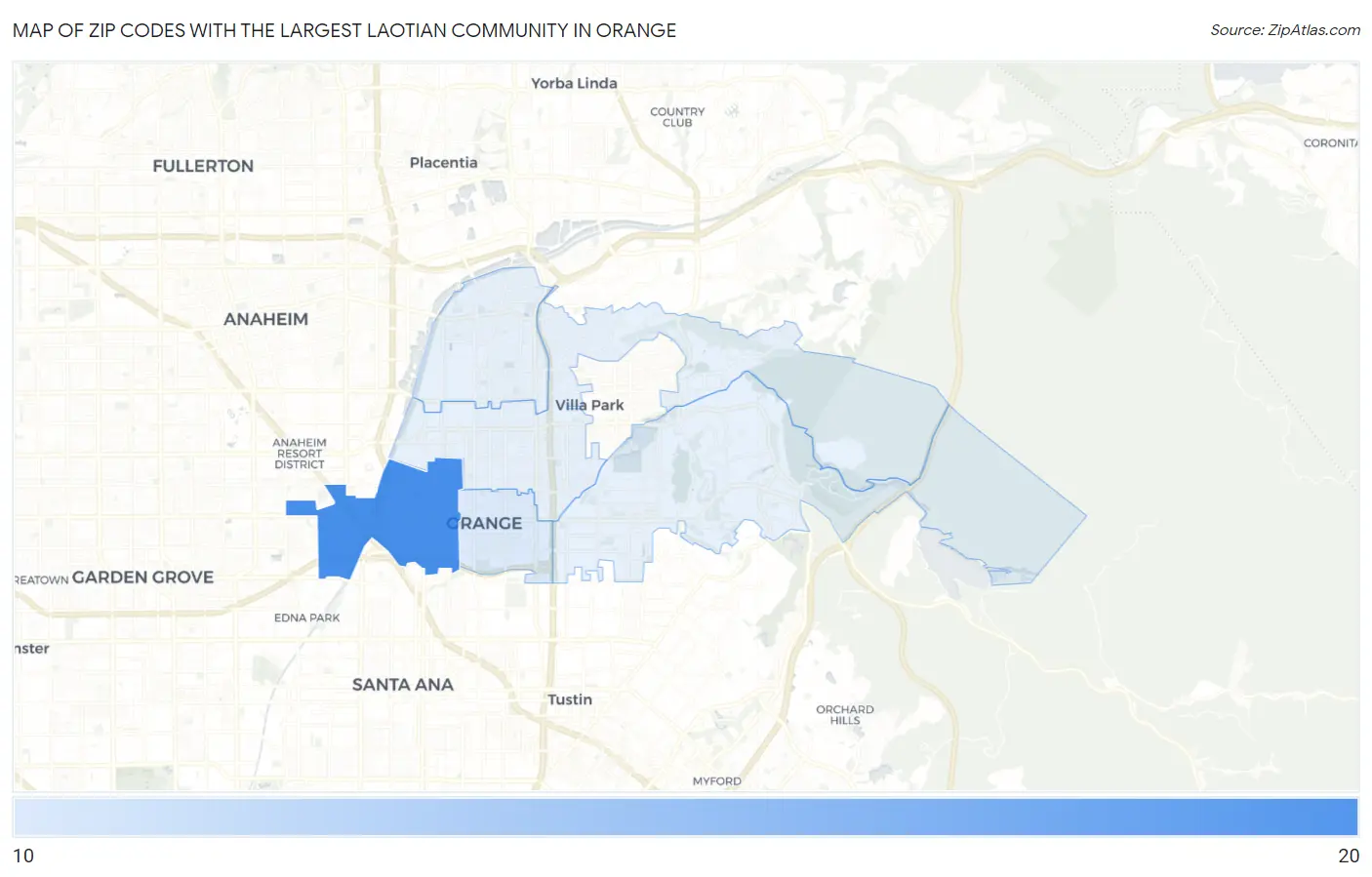 Zip Codes with the Largest Laotian Community in Orange Map