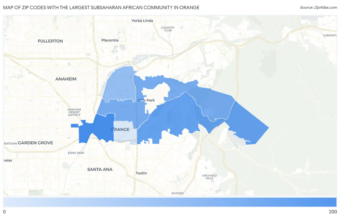 Zip Codes with the Largest Subsaharan African Community in Orange Map