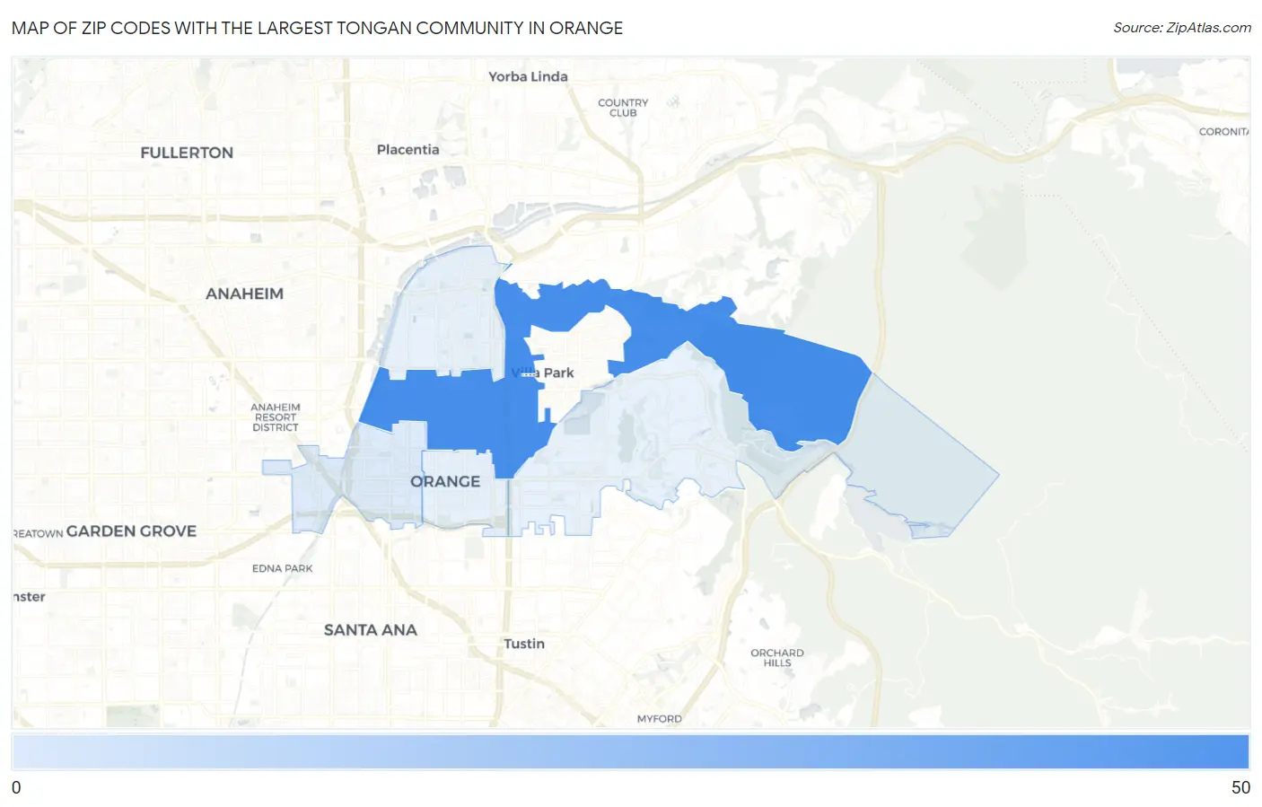 Zip Codes with the Largest Tongan Community in Orange Map