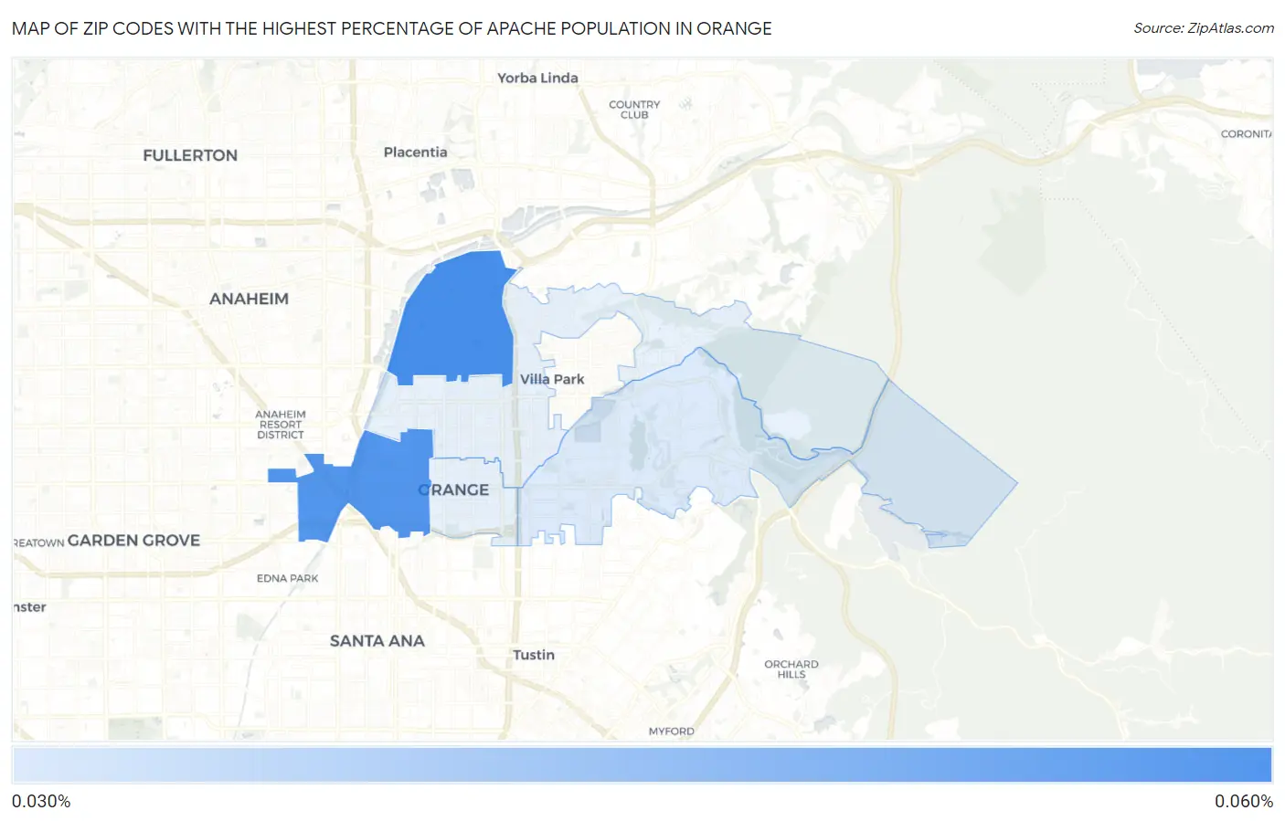 Zip Codes with the Highest Percentage of Apache Population in Orange Map
