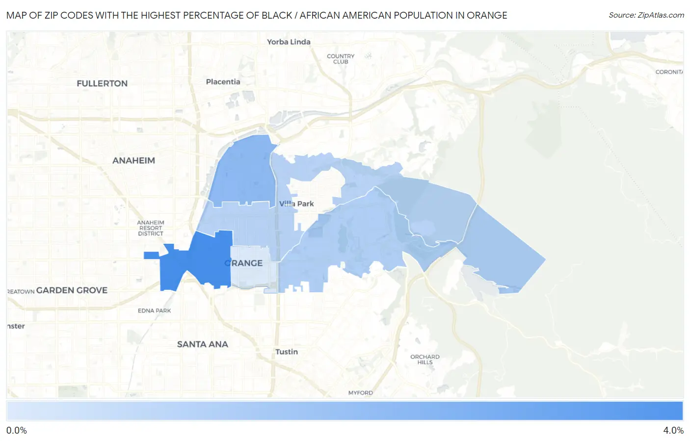Zip Codes with the Highest Percentage of Black / African American Population in Orange Map