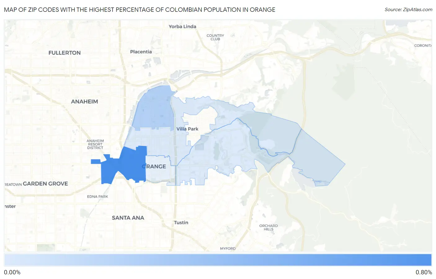 Zip Codes with the Highest Percentage of Colombian Population in Orange Map