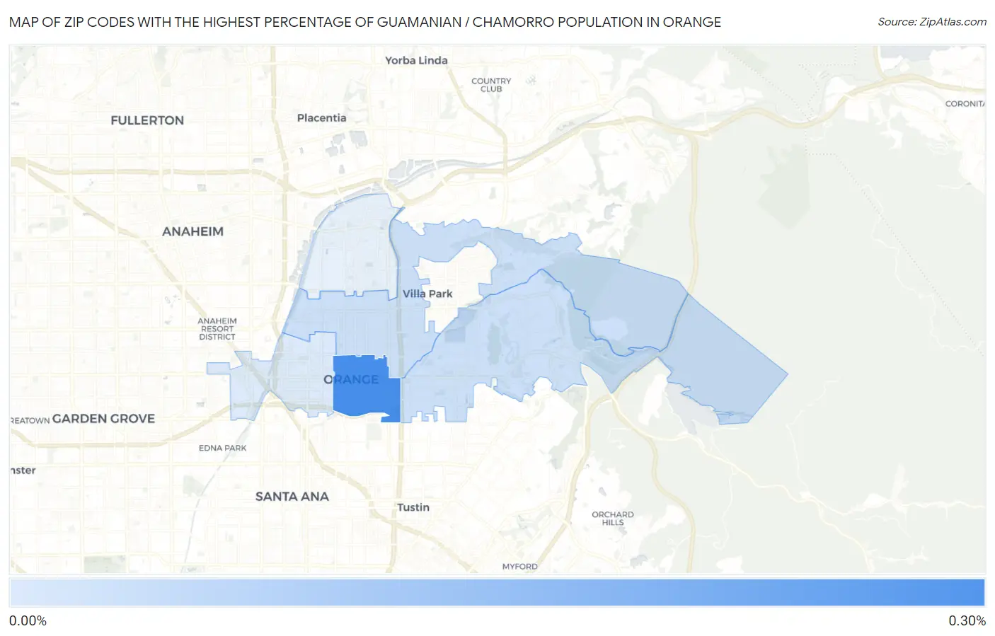 Zip Codes with the Highest Percentage of Guamanian / Chamorro Population in Orange Map