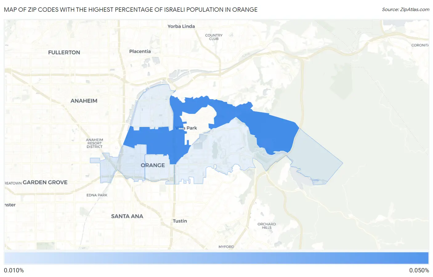 Zip Codes with the Highest Percentage of Israeli Population in Orange Map