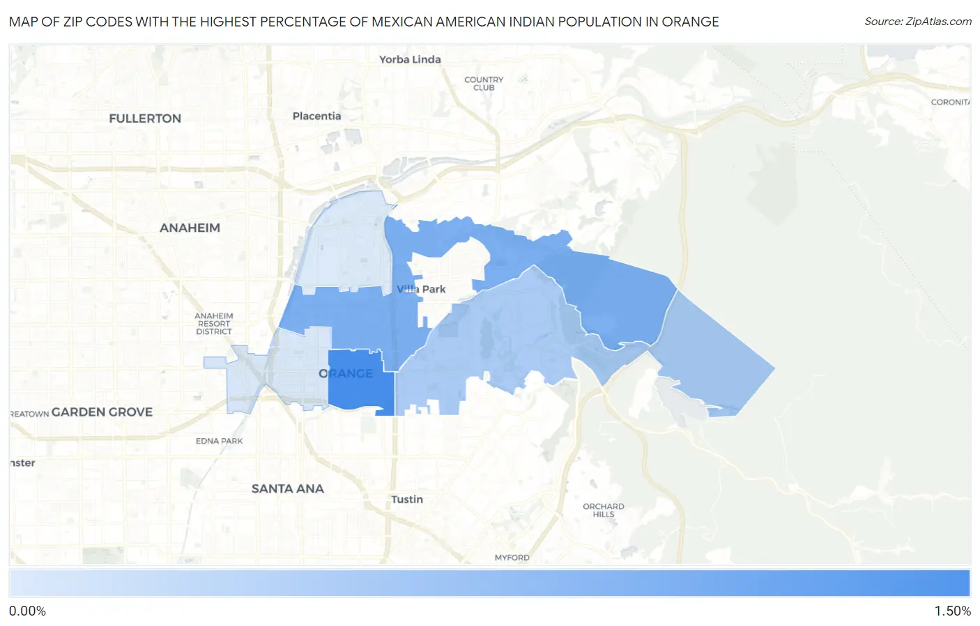 Zip Codes with the Highest Percentage of Mexican American Indian Population in Orange Map