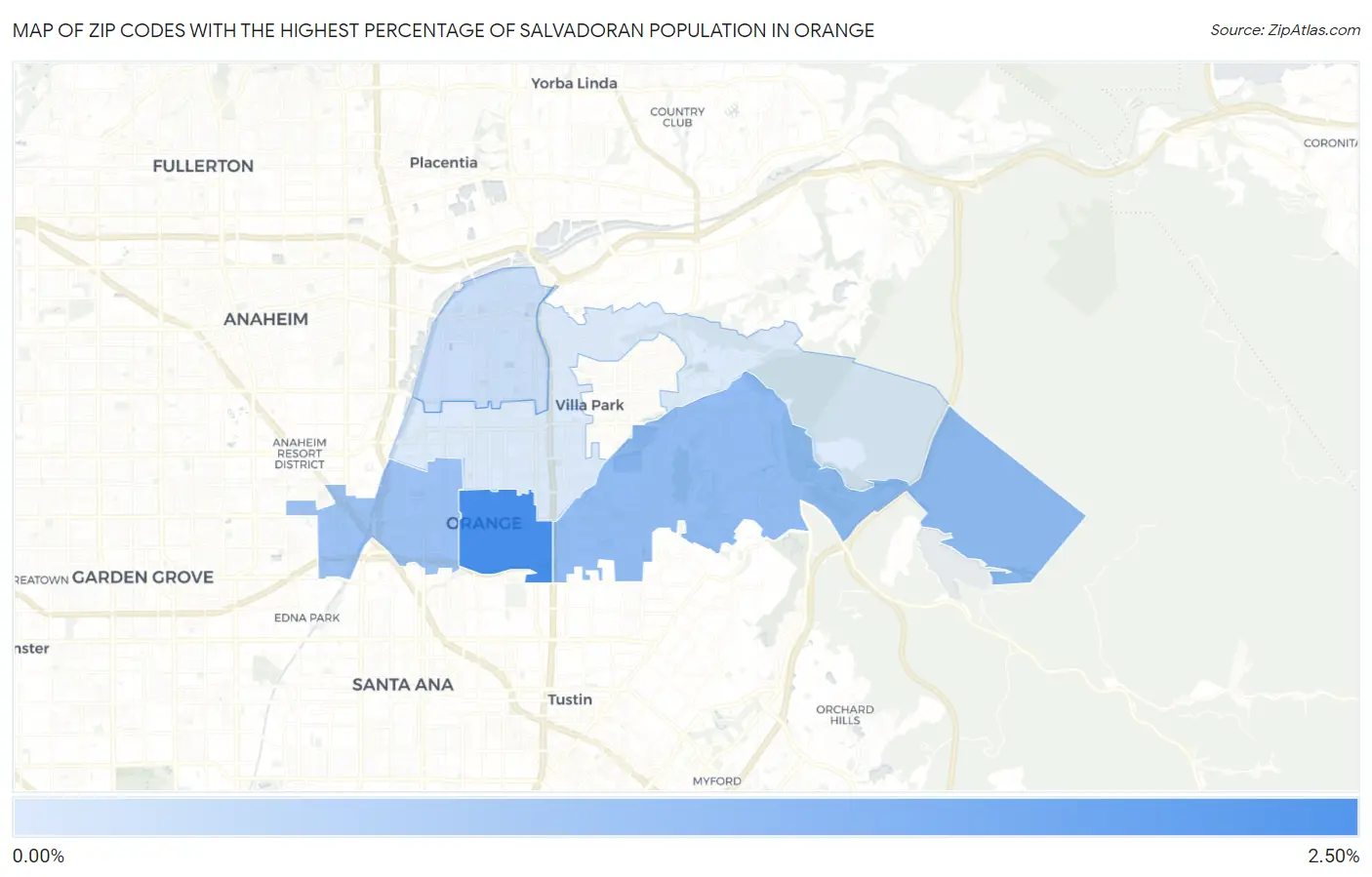 Zip Codes with the Highest Percentage of Salvadoran Population in Orange Map
