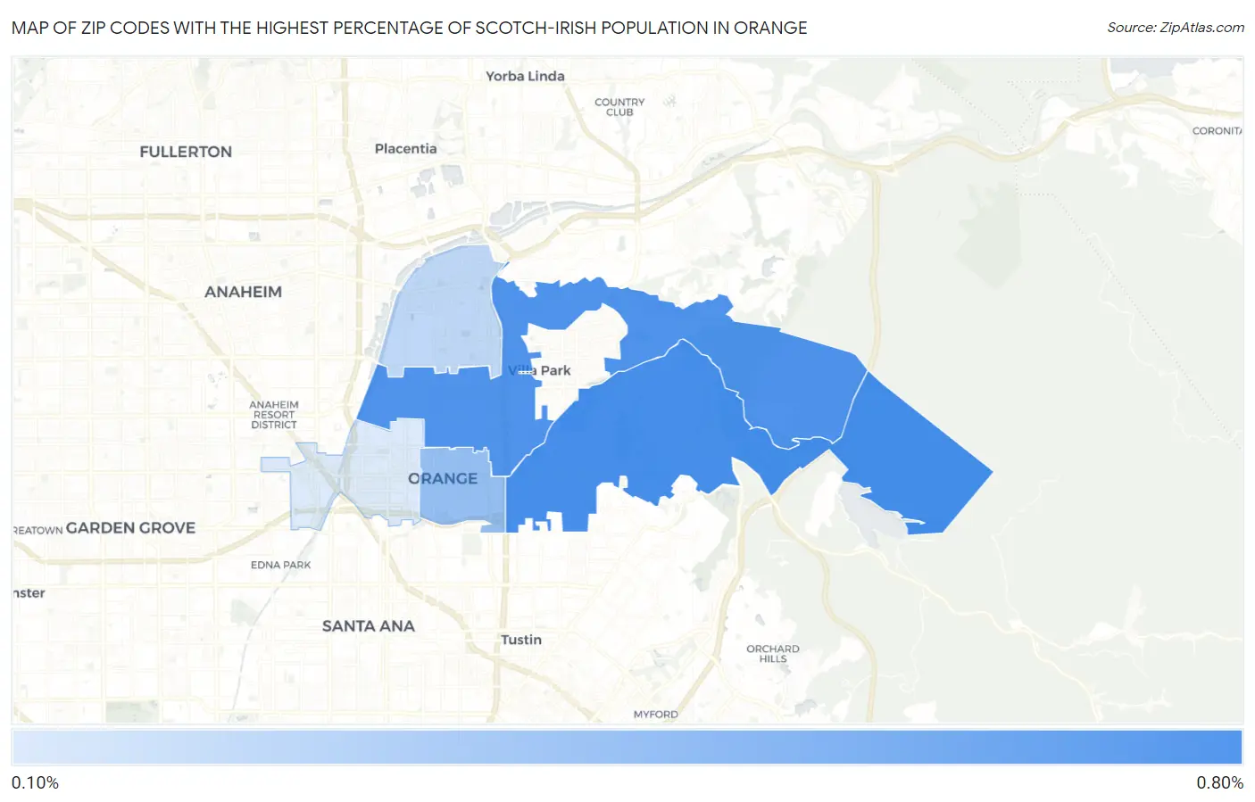 Zip Codes with the Highest Percentage of Scotch-Irish Population in Orange Map