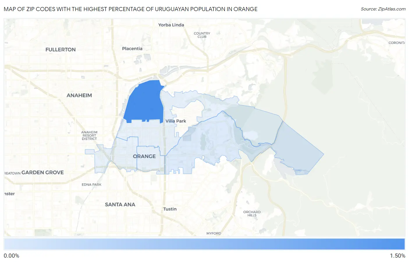 Zip Codes with the Highest Percentage of Uruguayan Population in Orange Map