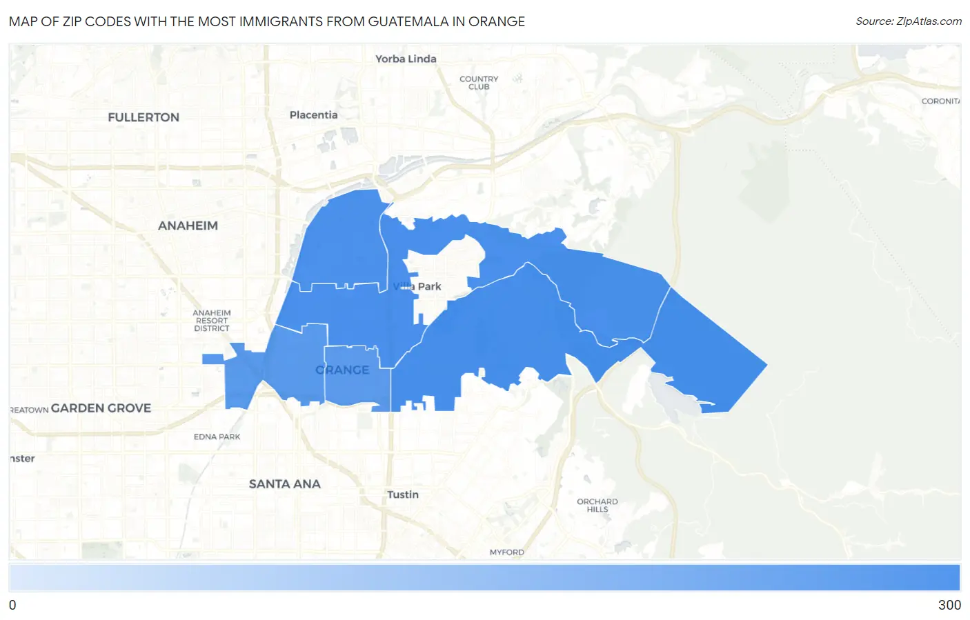Zip Codes with the Most Immigrants from Guatemala in Orange Map