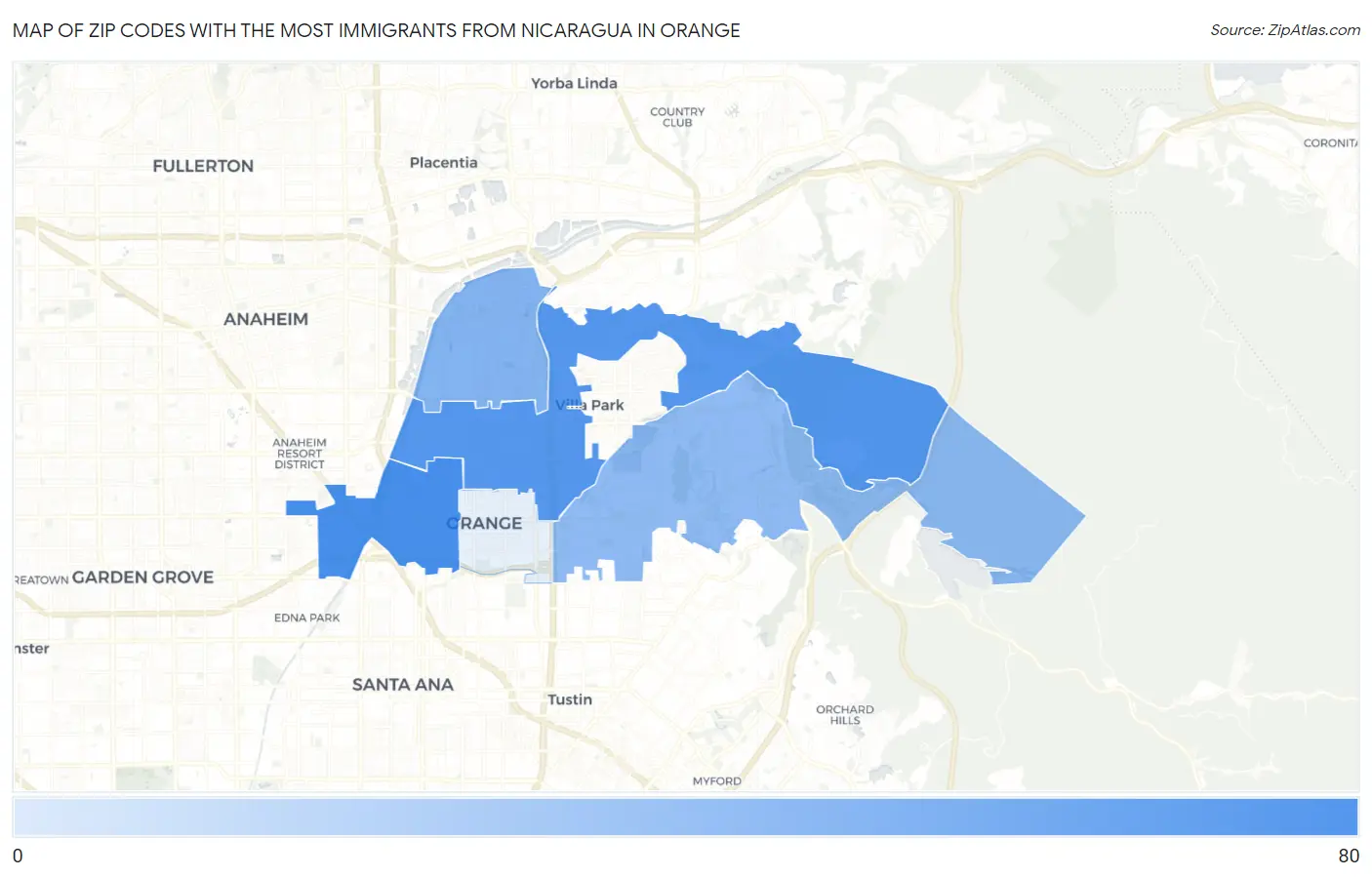 Zip Codes with the Most Immigrants from Nicaragua in Orange Map