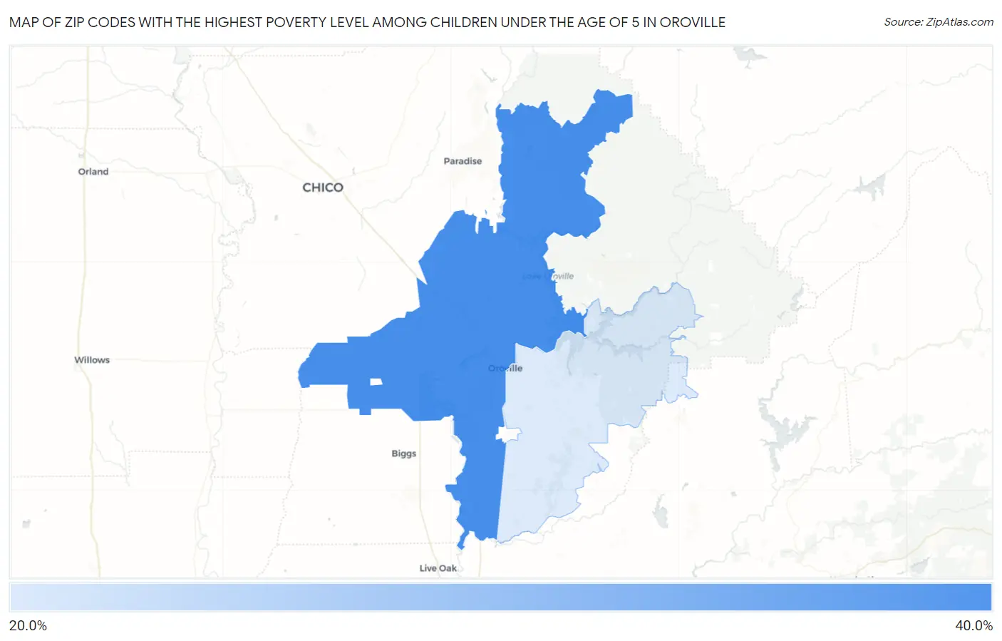 Zip Codes with the Highest Poverty Level Among Children Under the Age of 5 in Oroville Map