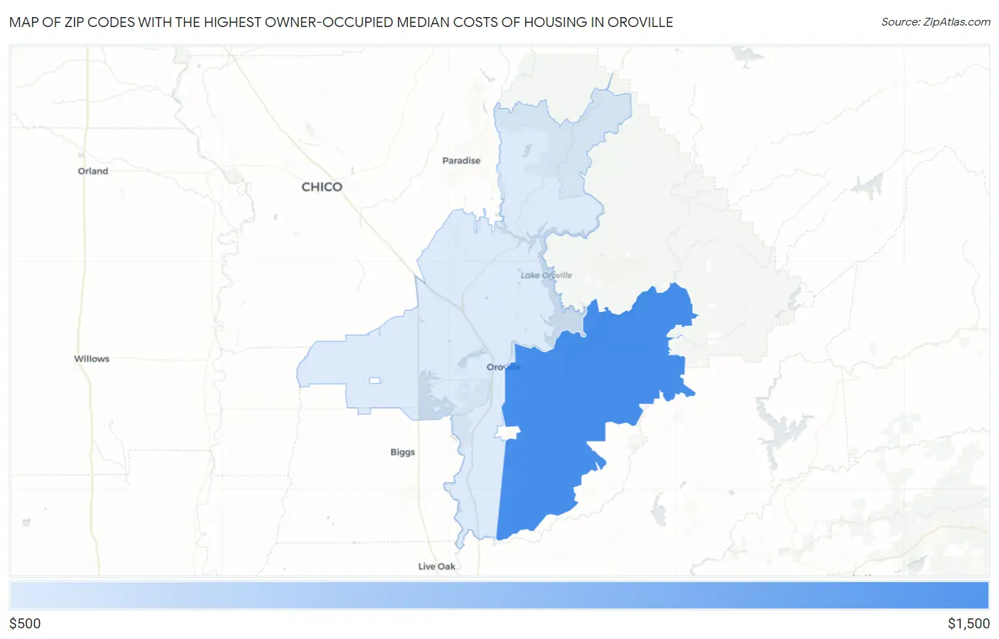 Zip Codes with the Highest Owner-Occupied Median Costs of Housing in Oroville Map