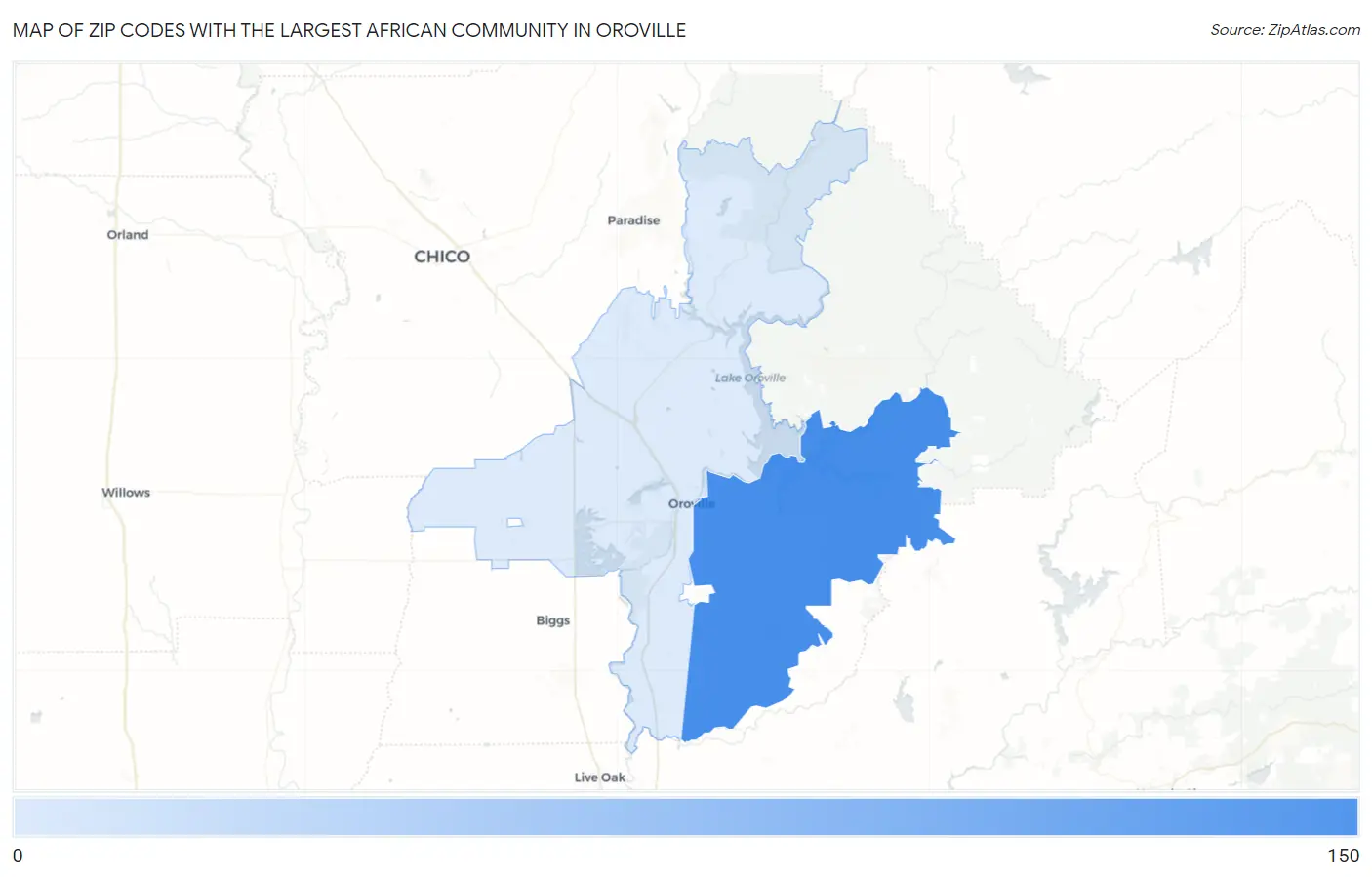 Zip Codes with the Largest African Community in Oroville Map