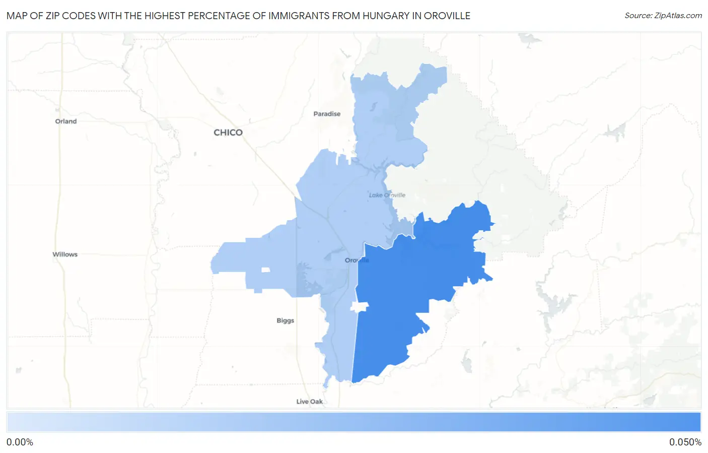 Zip Codes with the Highest Percentage of Immigrants from Hungary in Oroville Map