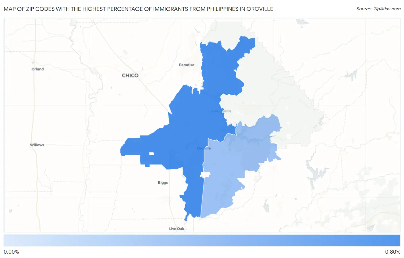 Zip Codes with the Highest Percentage of Immigrants from Philippines in Oroville Map