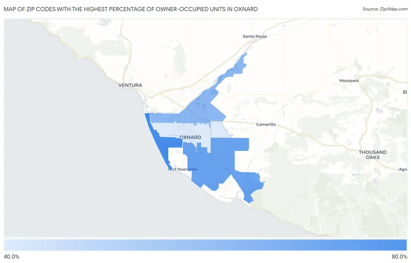 Zip Codes with the Highest Percentage of Owner-Occupied Units in Oxnard Map