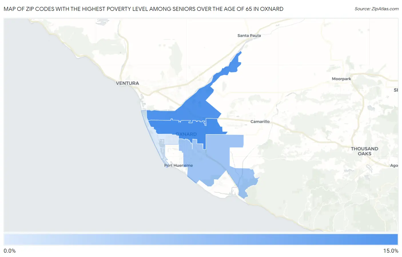 Zip Codes with the Highest Poverty Level Among Seniors Over the Age of 65 in Oxnard Map