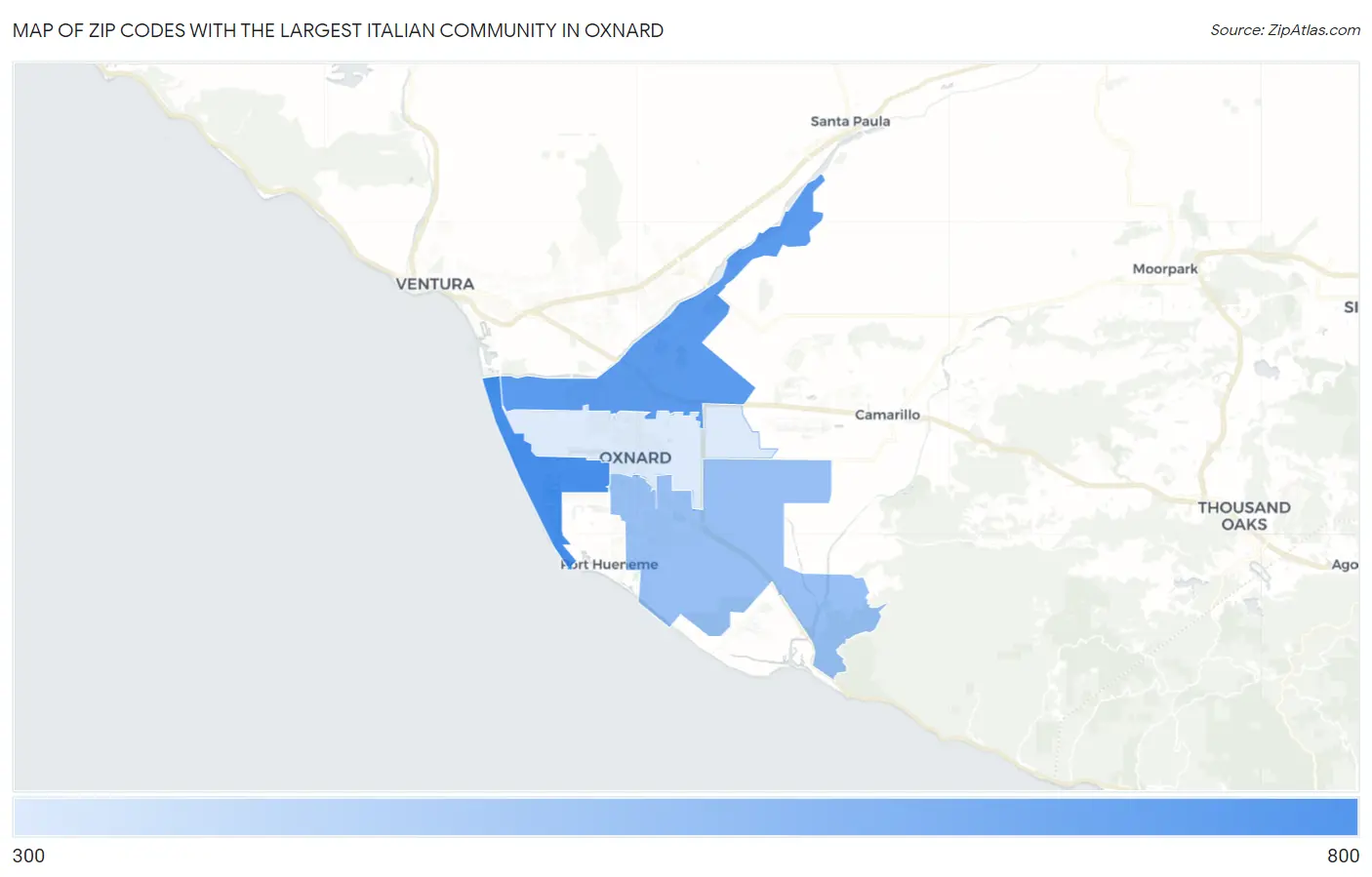 Zip Codes with the Largest Italian Community in Oxnard Map