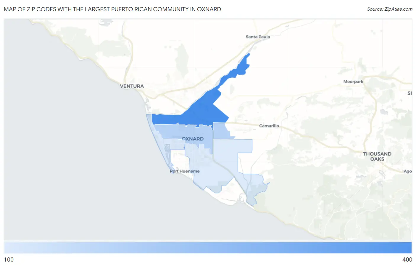 Zip Codes with the Largest Puerto Rican Community in Oxnard Map