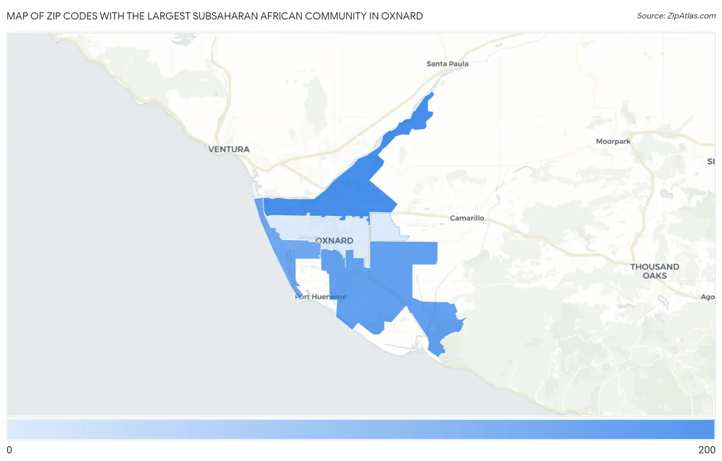 Zip Codes with the Largest Subsaharan African Community in Oxnard Map