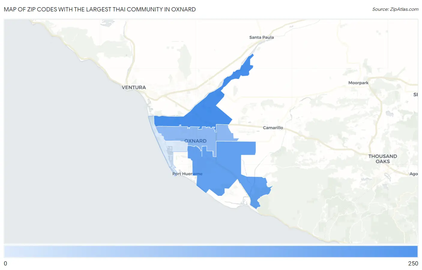 Zip Codes with the Largest Thai Community in Oxnard Map