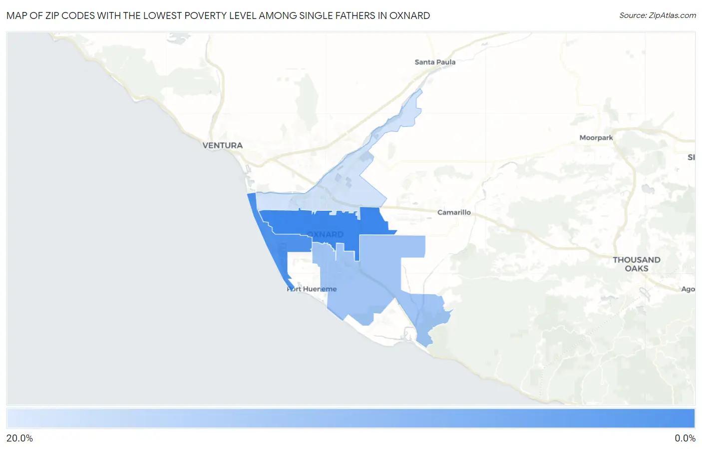 Zip Codes with the Lowest Poverty Level Among Single Fathers in Oxnard Map