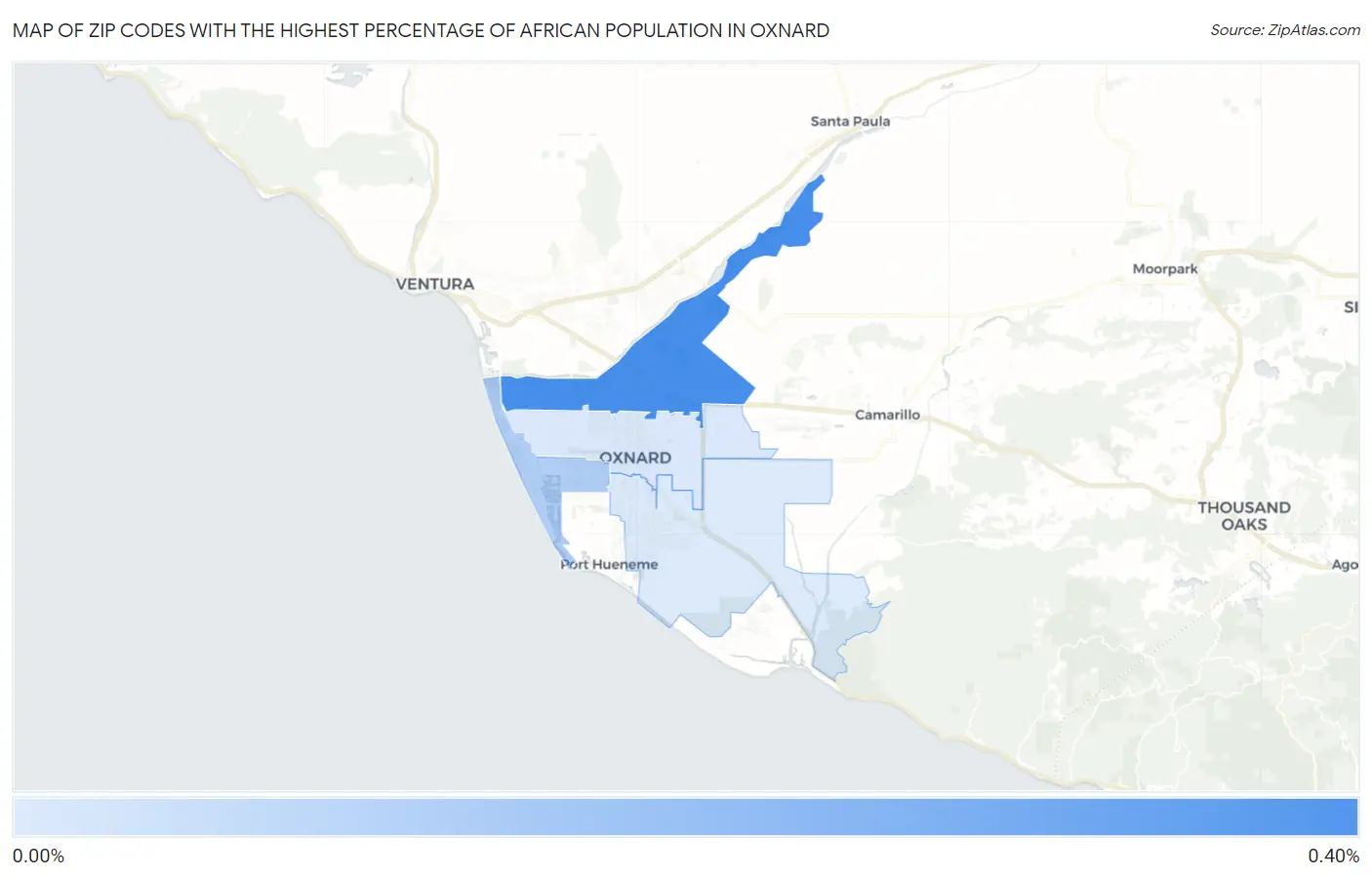 Zip Codes with the Highest Percentage of African Population in Oxnard Map