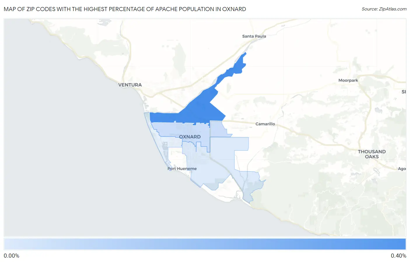Zip Codes with the Highest Percentage of Apache Population in Oxnard Map