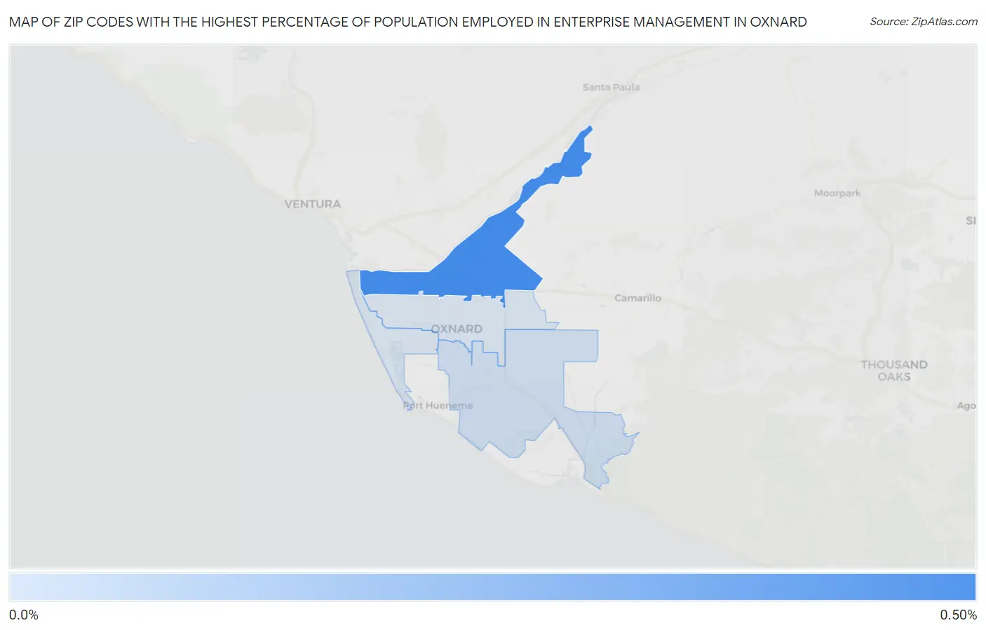 Zip Codes with the Highest Percentage of Population Employed in Enterprise Management in Oxnard Map