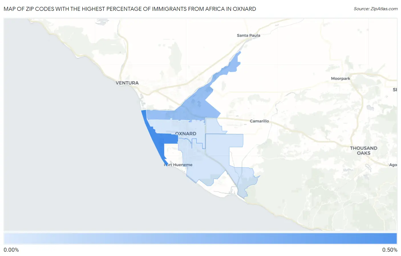 Zip Codes with the Highest Percentage of Immigrants from Africa in Oxnard Map