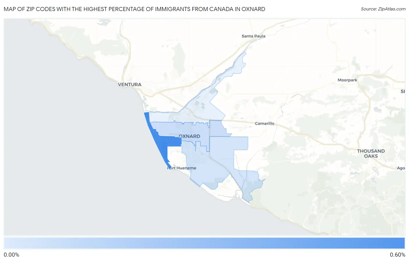 Zip Codes with the Highest Percentage of Immigrants from Canada in Oxnard Map