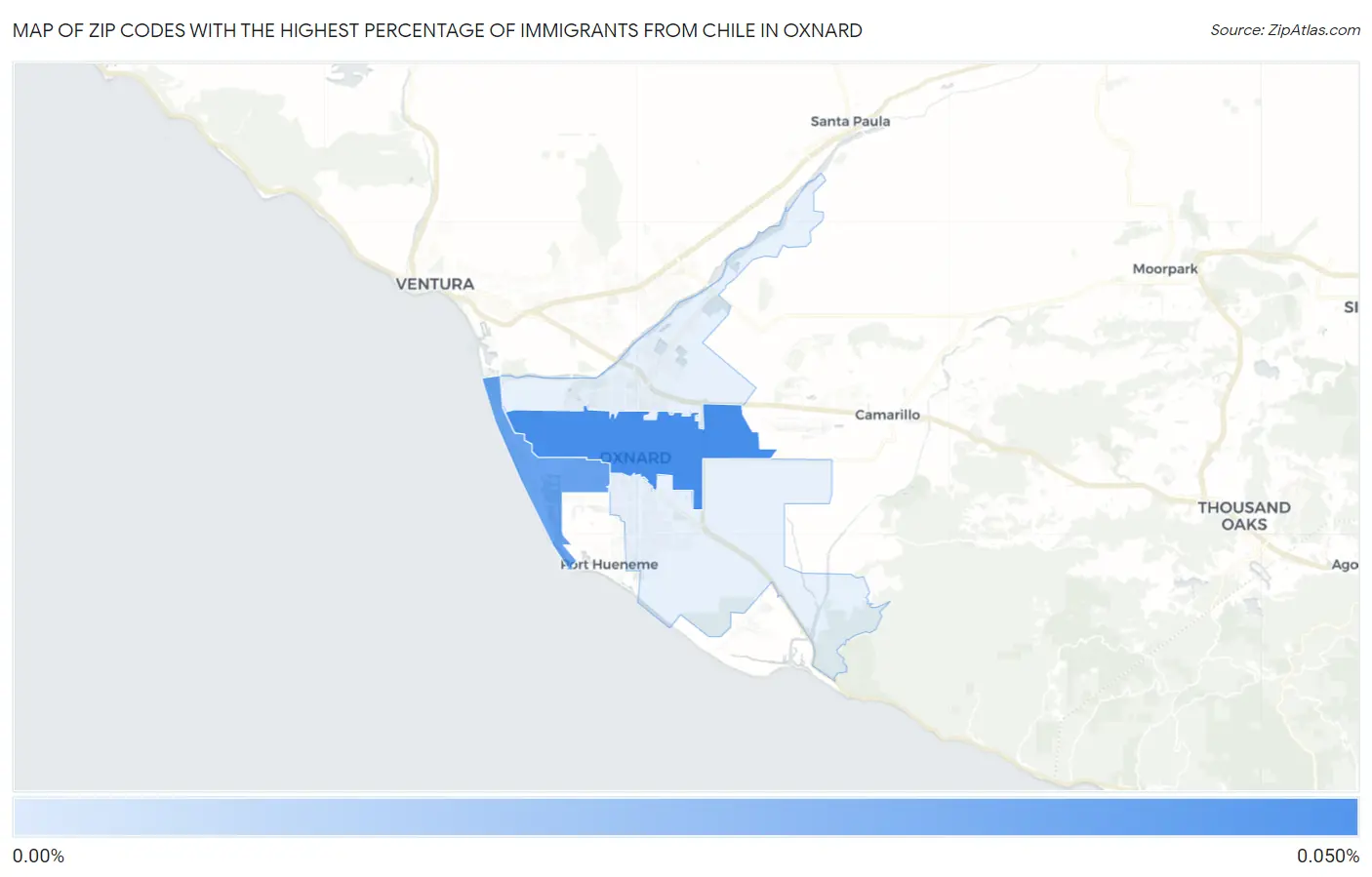 Zip Codes with the Highest Percentage of Immigrants from Chile in Oxnard Map
