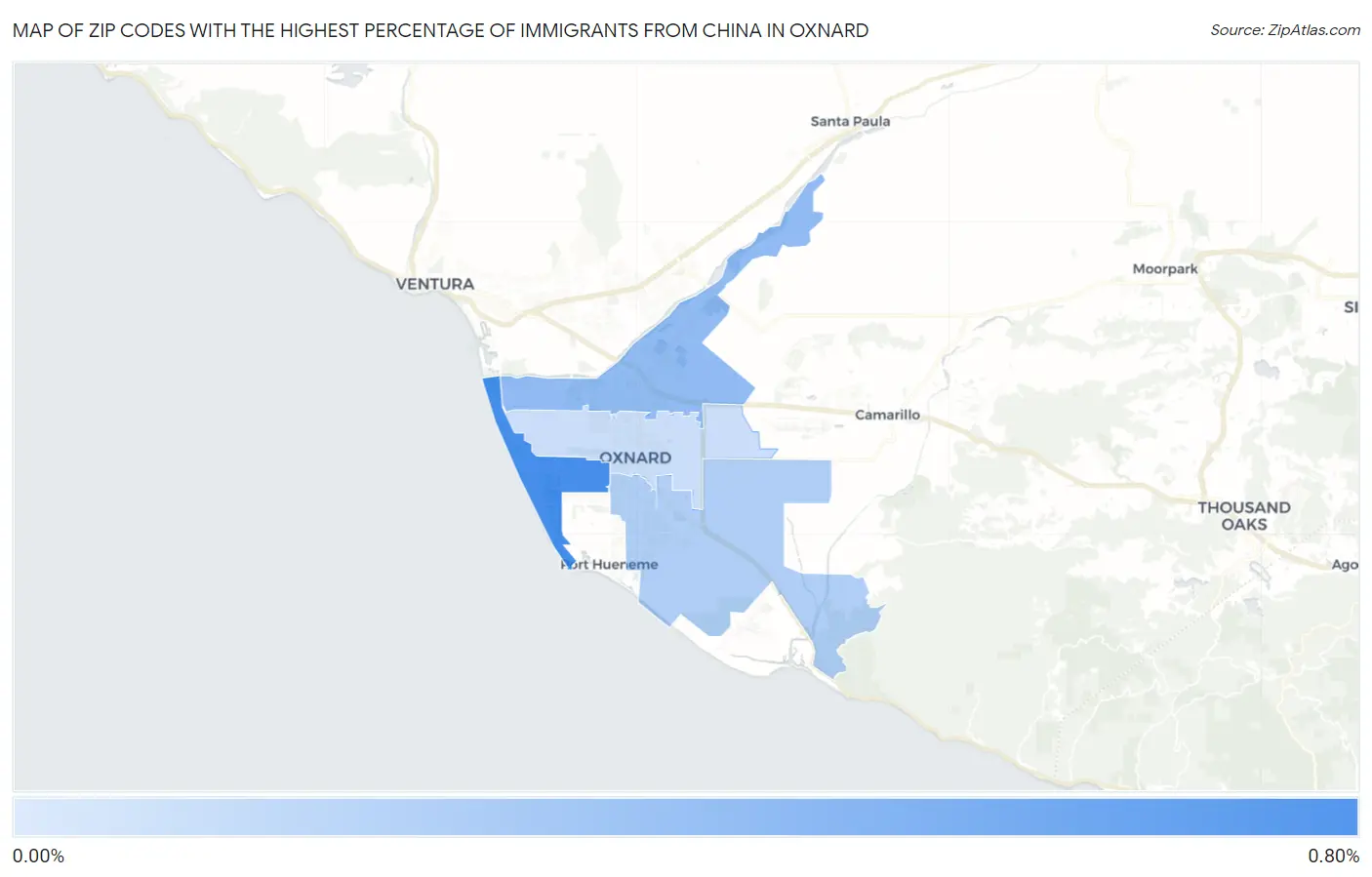 Zip Codes with the Highest Percentage of Immigrants from China in Oxnard Map