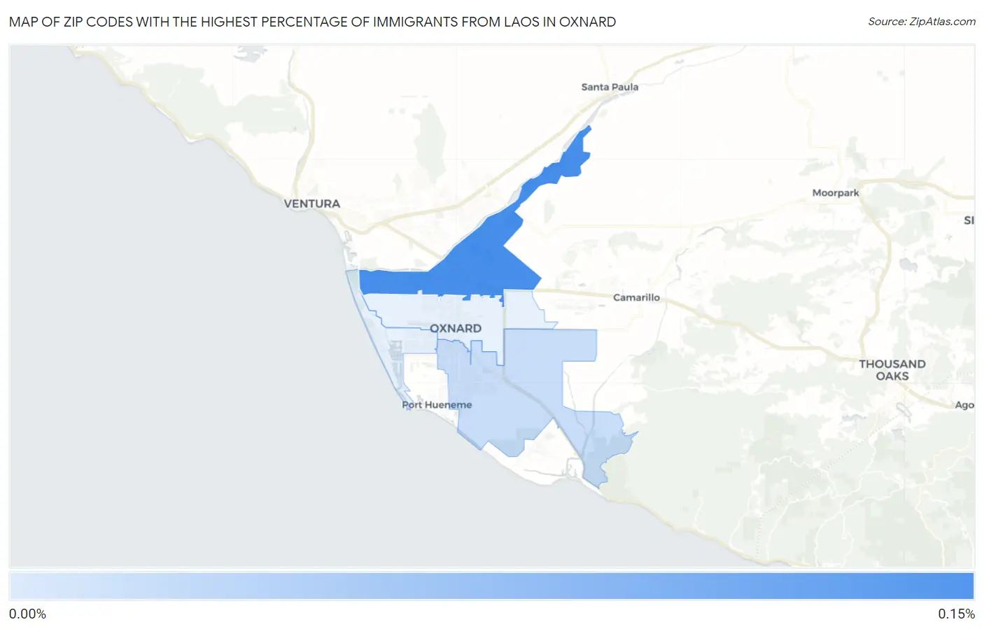 Zip Codes with the Highest Percentage of Immigrants from Laos in Oxnard Map