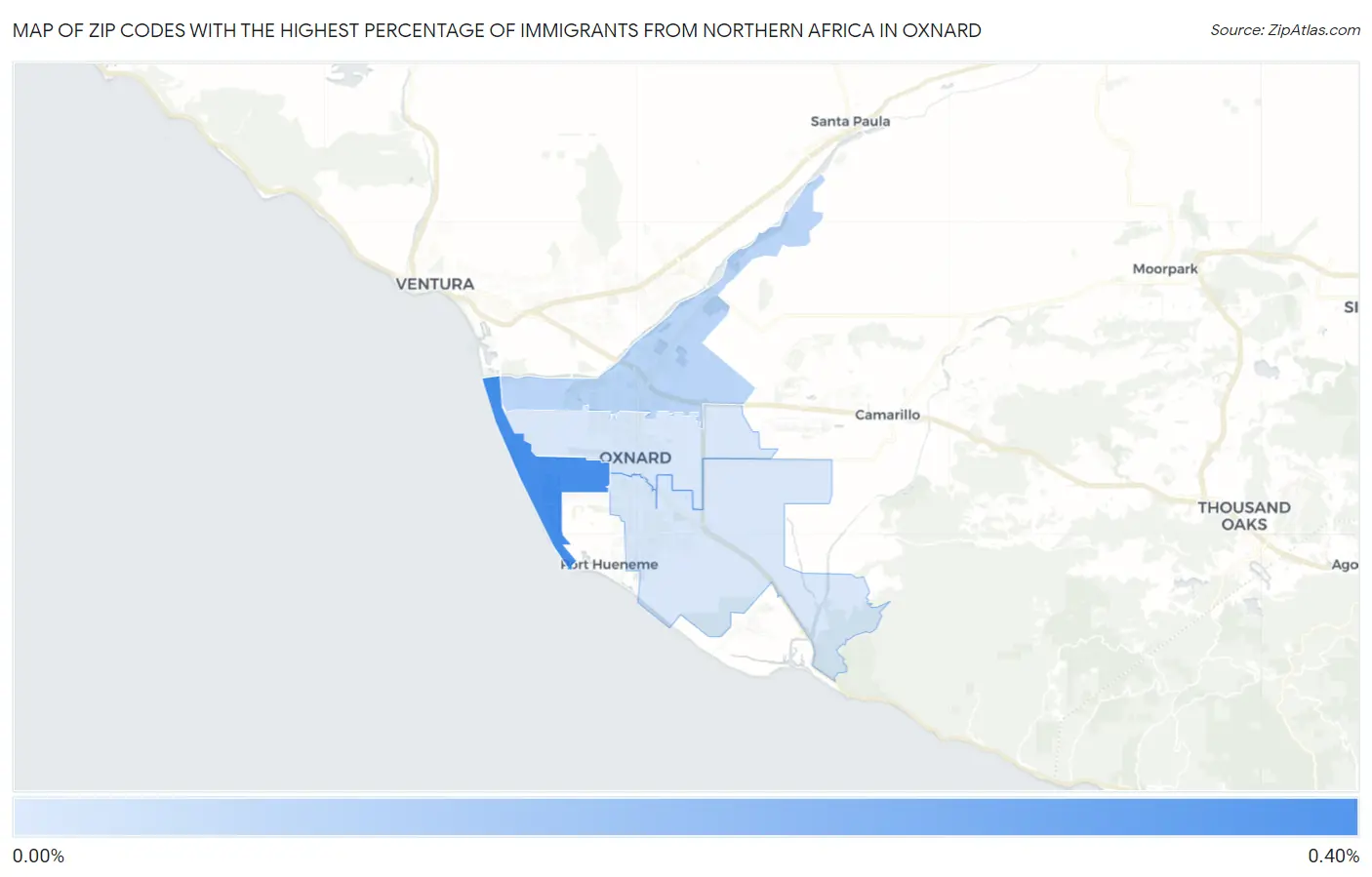 Zip Codes with the Highest Percentage of Immigrants from Northern Africa in Oxnard Map