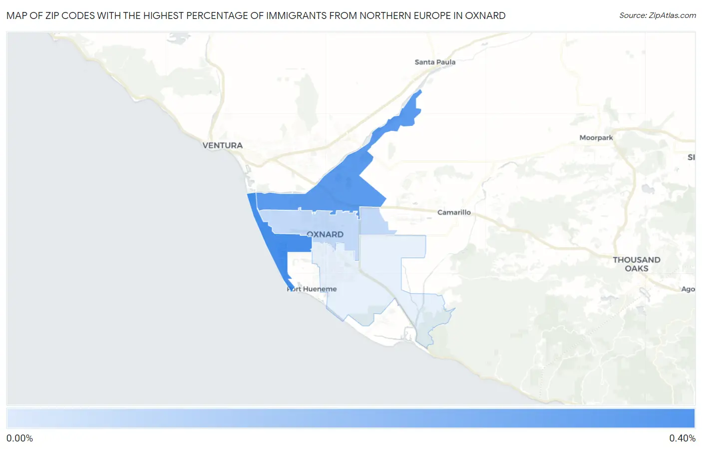 Zip Codes with the Highest Percentage of Immigrants from Northern Europe in Oxnard Map