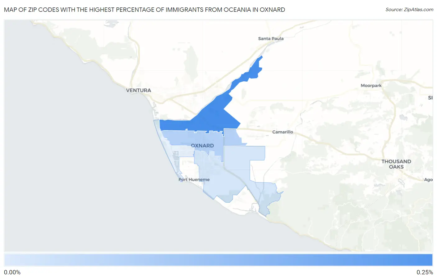 Zip Codes with the Highest Percentage of Immigrants from Oceania in Oxnard Map