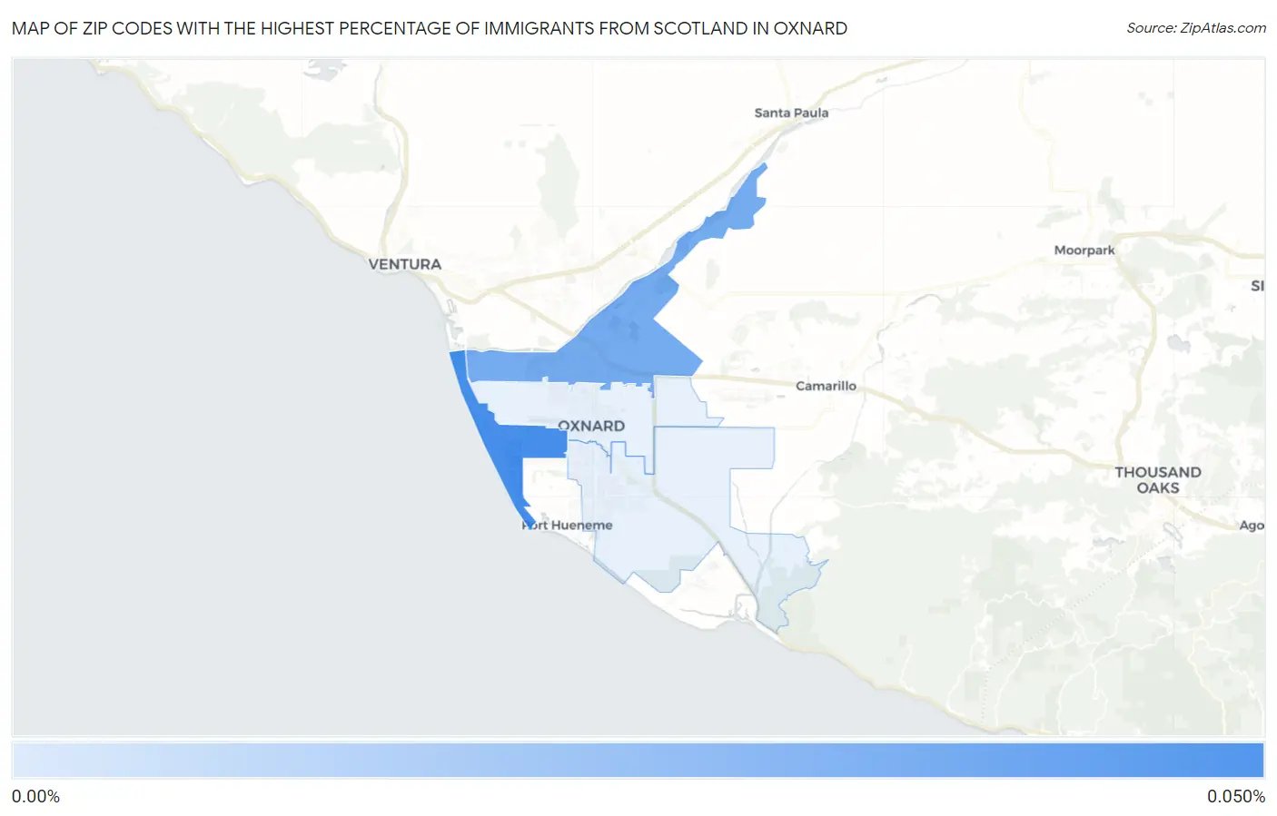 Zip Codes with the Highest Percentage of Immigrants from Scotland in Oxnard Map