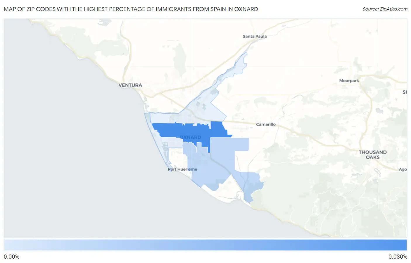Zip Codes with the Highest Percentage of Immigrants from Spain in Oxnard Map