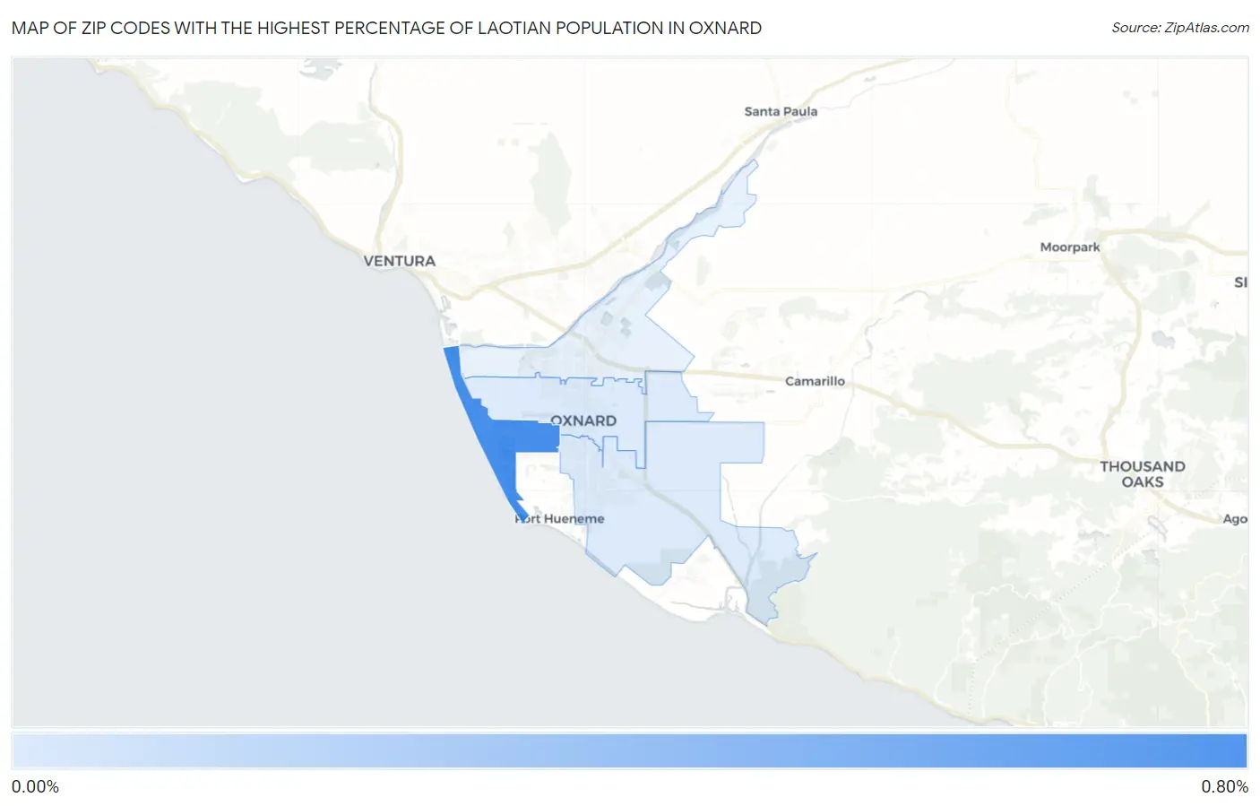 Zip Codes with the Highest Percentage of Laotian Population in Oxnard Map