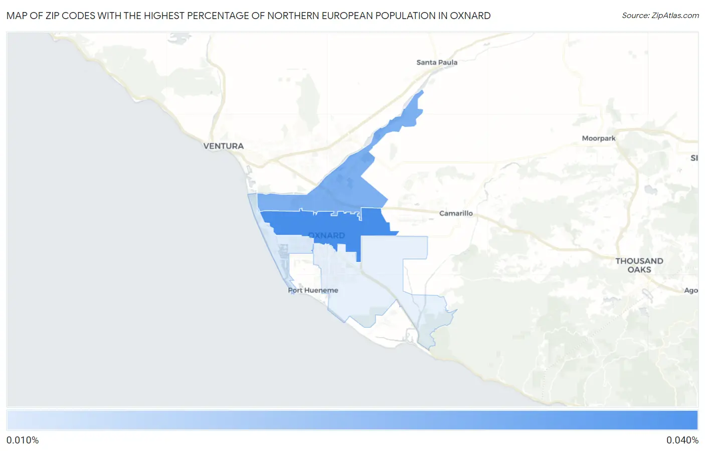 Zip Codes with the Highest Percentage of Northern European Population in Oxnard Map
