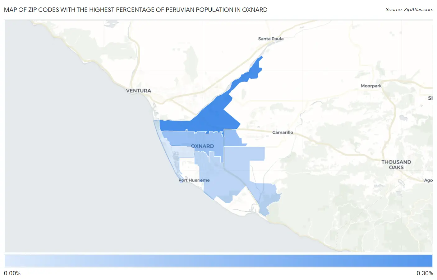 Zip Codes with the Highest Percentage of Peruvian Population in Oxnard Map